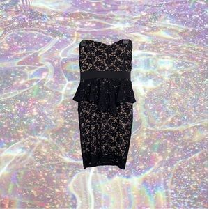Mystic 1XL black lace peplum strapless dress